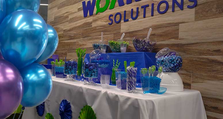 candy bar with working solutions colors logo