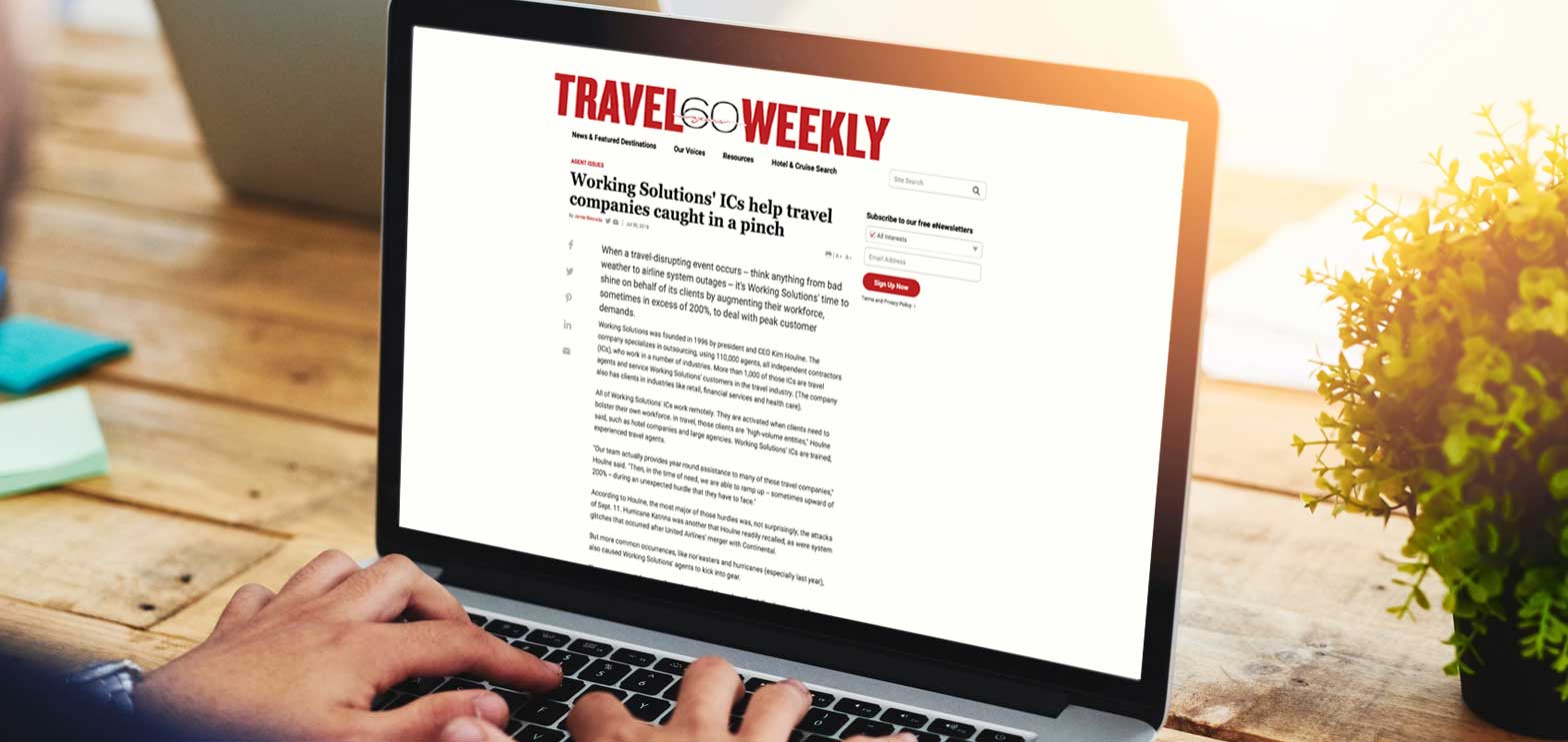 travel weekly on a computer screen mentions working solutions