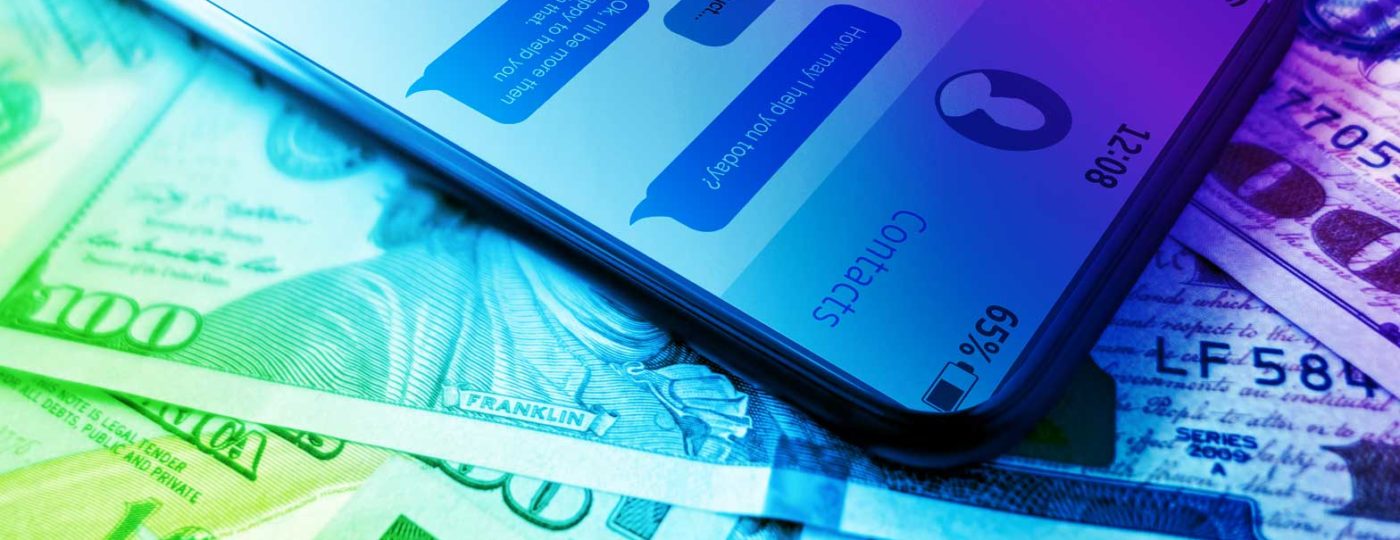 money smart phone and chat bubbles