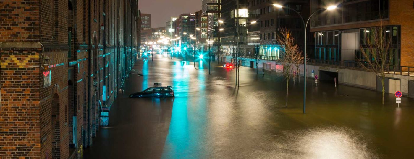 flooded city in communicated due to hurricane natural disaster