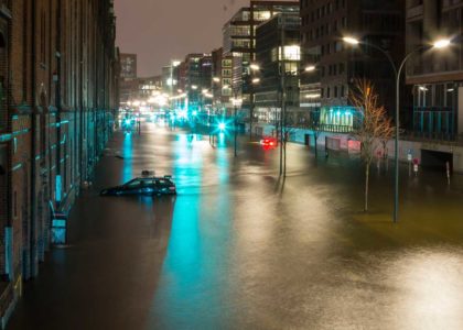 flooded city in communicated due to hurricane natural disaster