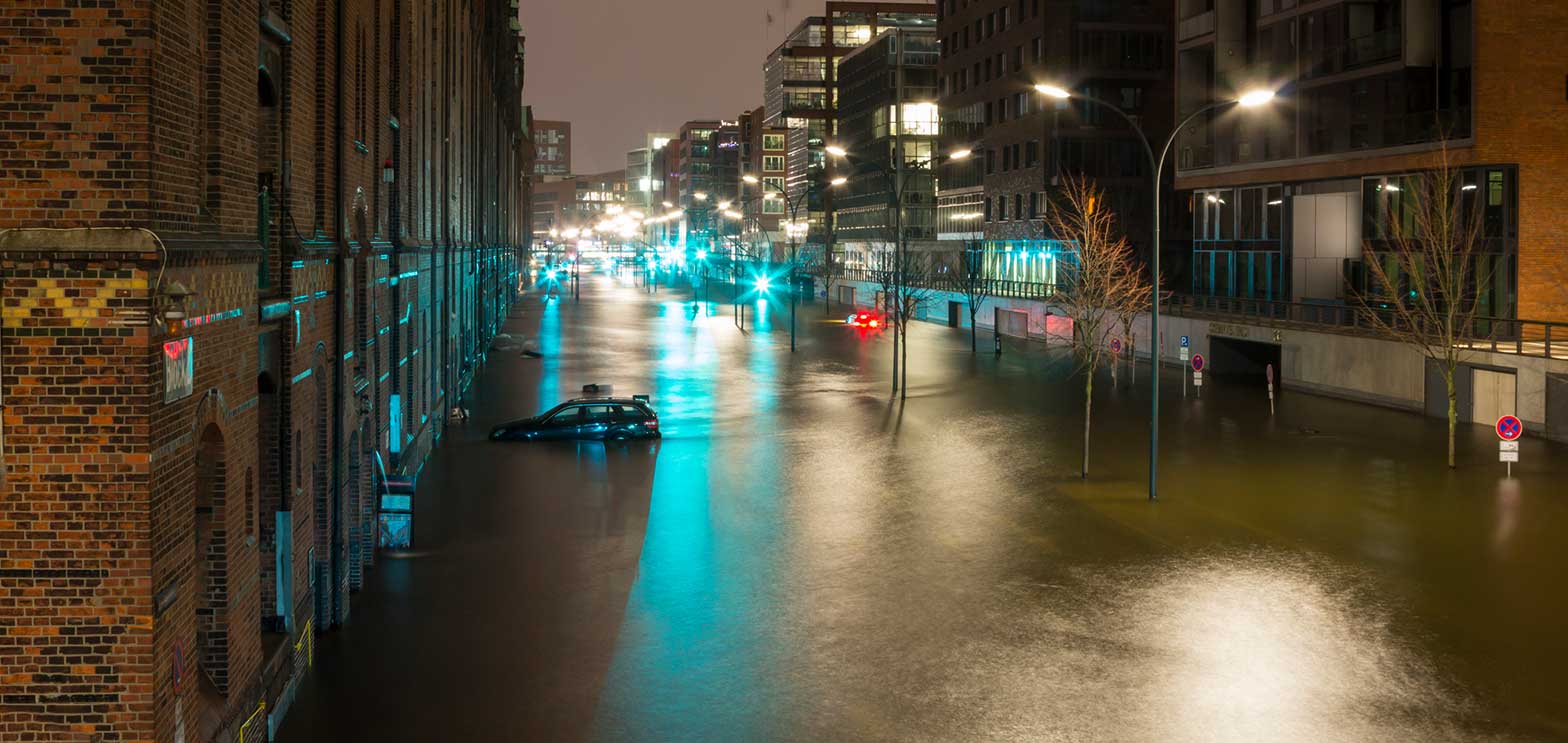 flooded city in communicated due to hurricane natural disaster