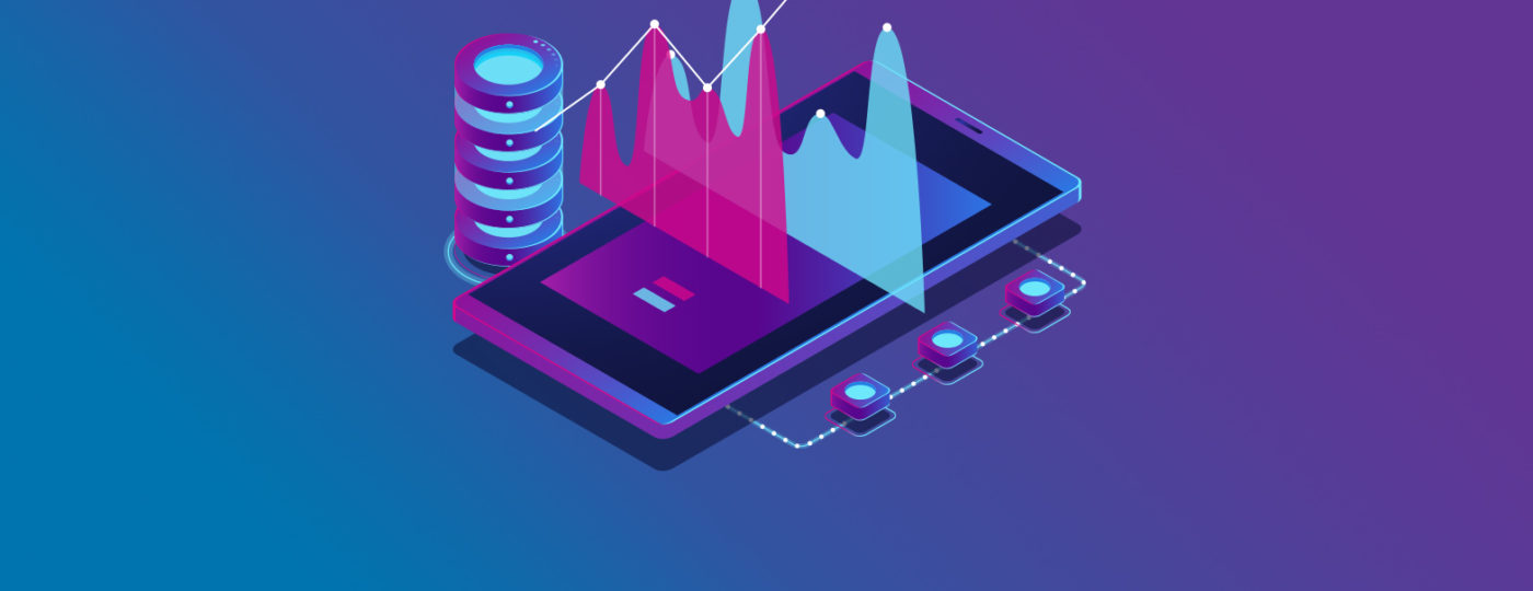 illustration of mobile phone with statistics and arrow going up