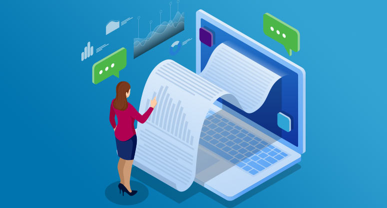 illustration of business woman getting analytics on how secure is an on demand call center solutions