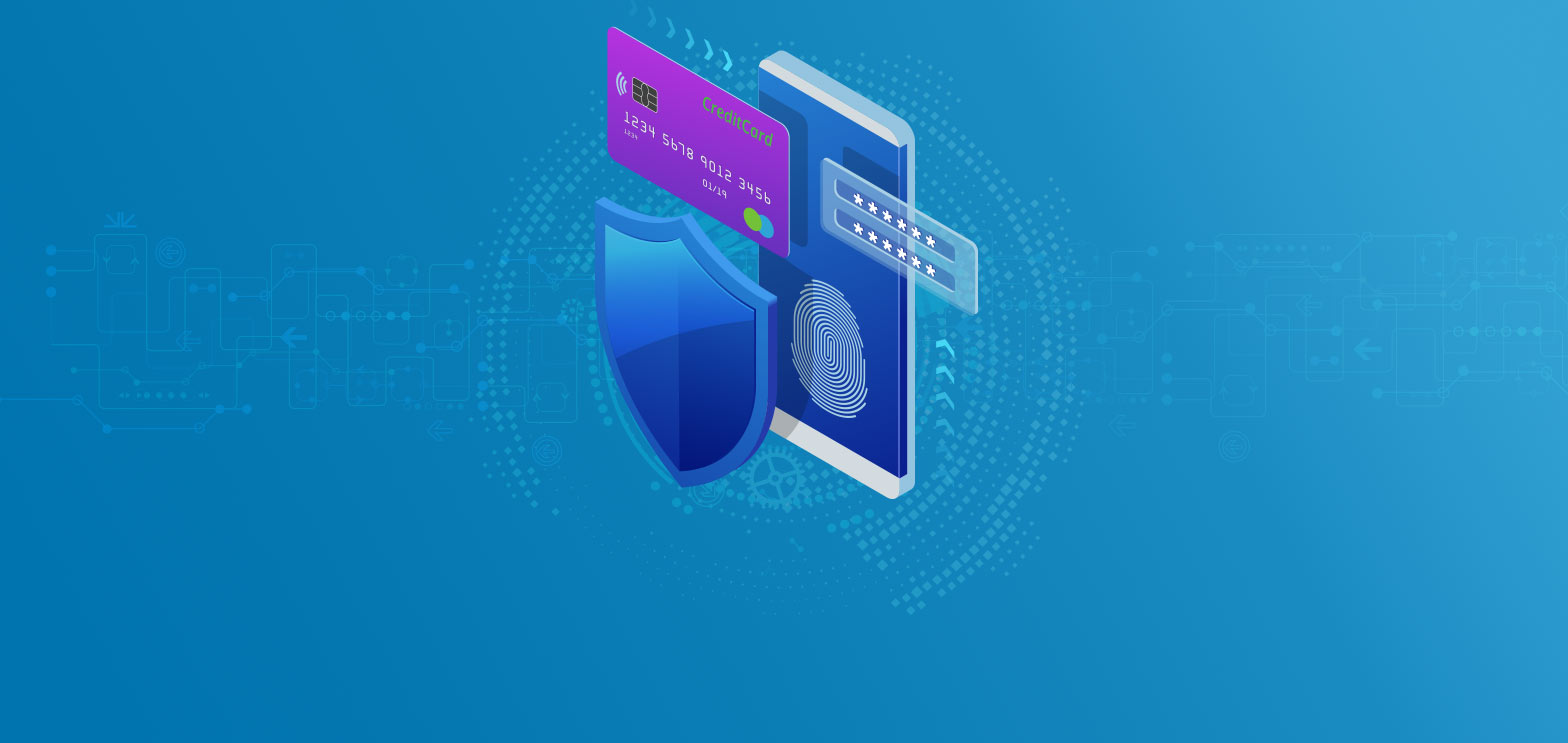 illustration of phone with shield and credit card on top for secured call center operations