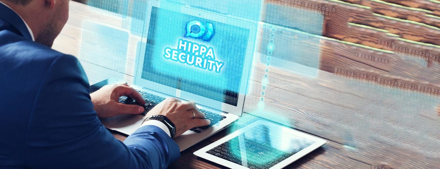 man on laptop with hippa security on screen on demand virtual call center