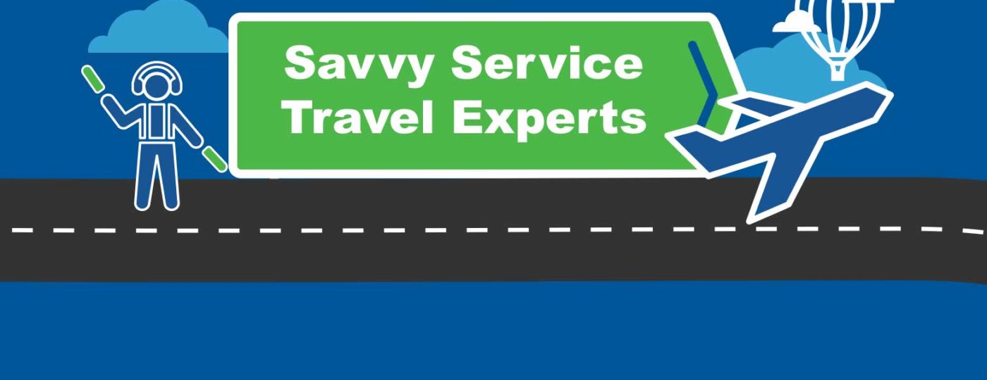 illustration sign that says savvy services travel experts virtual call center