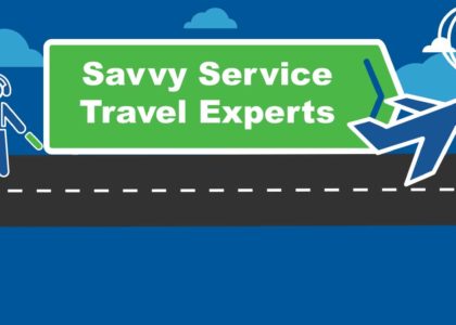 illustration sign that says savvy services travel experts virtual call center
