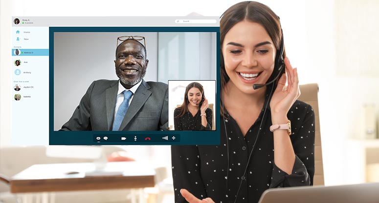woman having on virtual contact center solutions