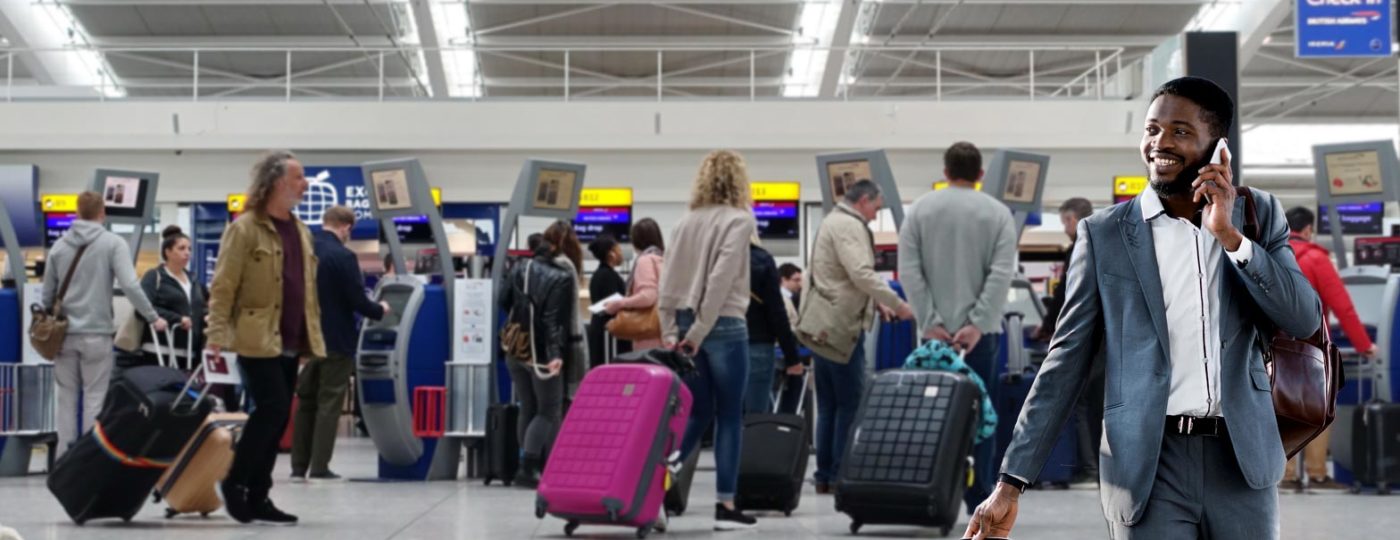business man in a busy airport