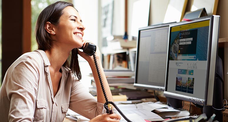 woman talking to on demand contact center travel customer service agent