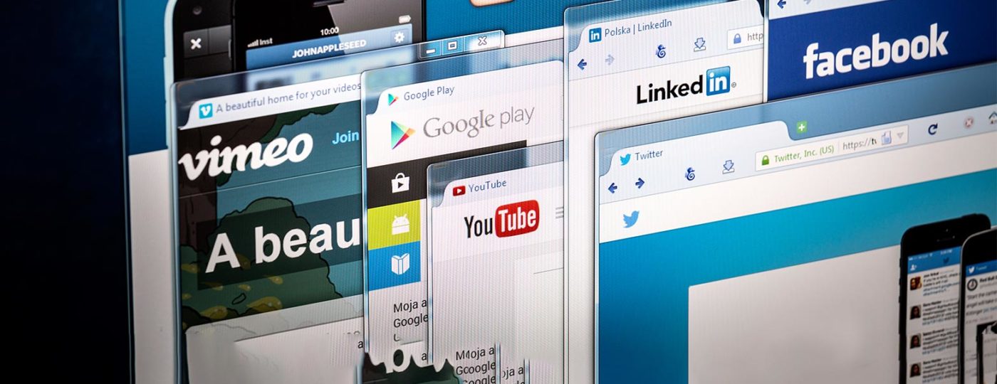 screen slides of different social media channel for on demand contact center solutions