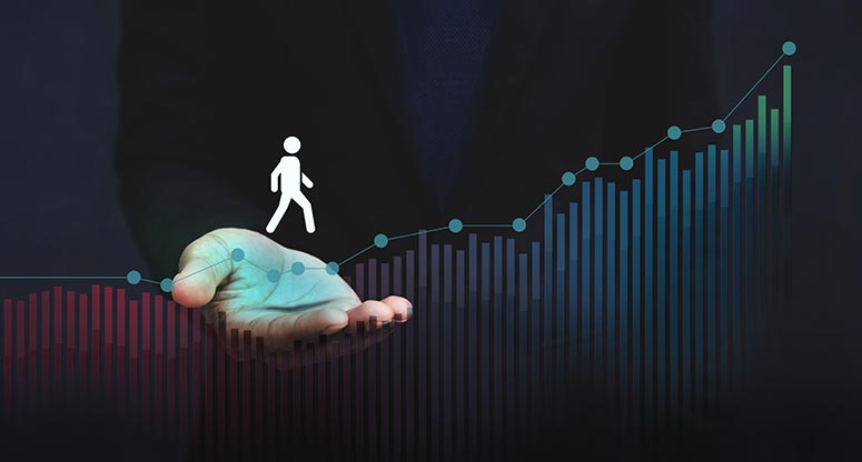 person icon with a graph to signify journey for on demand contact center solutions