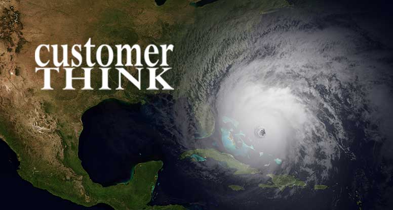 customer think logo with hurricane about to hit Florida