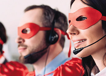 on demand contact center customer service agents with red masks