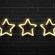 Five stars made out of neon lights against a black brick wall
