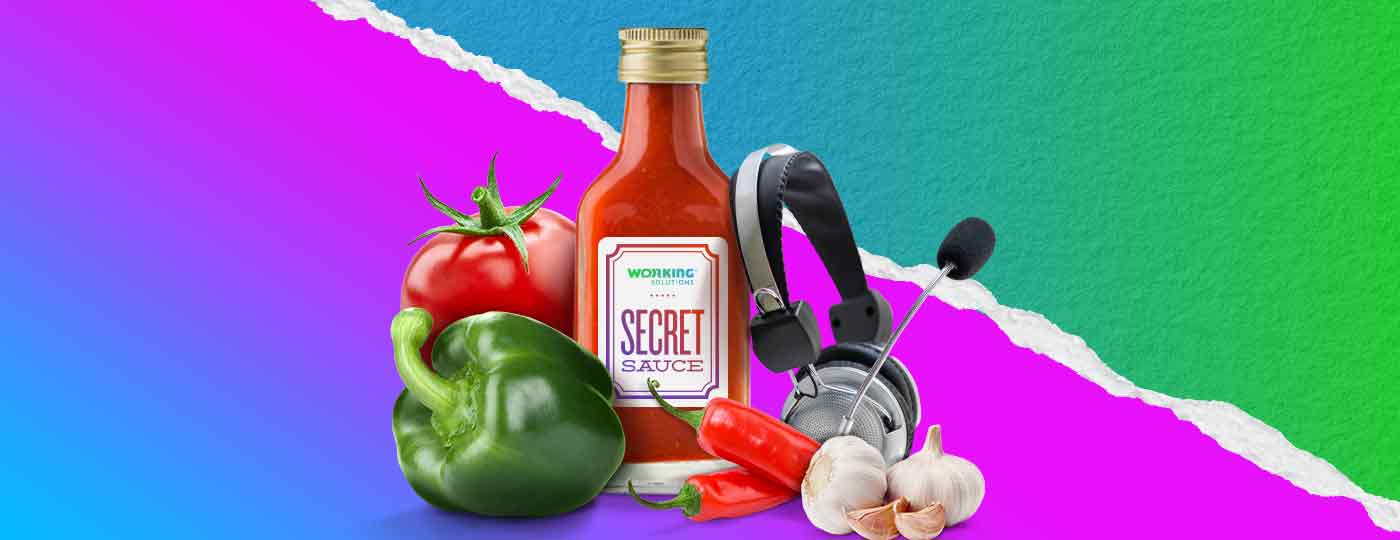 Working Solutions' Secret Sauce bottle surrounded by its key ingredients