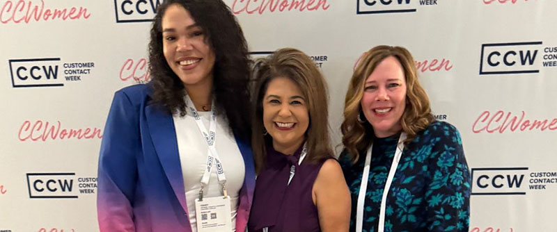 Working Solutions’ Taylor Kane strikes a pose with industry leaders, Monica and Denise, at CCW Austin