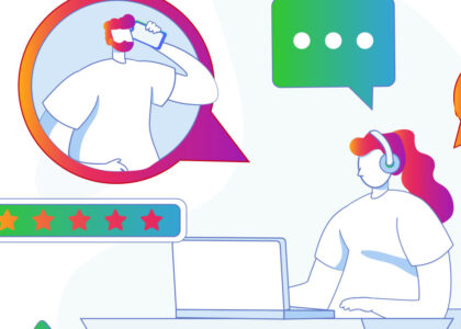 Flat illustration of a customer speaking to a remote customer service agent