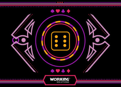 Graphical elements of a playing card designed together around a six-sided die