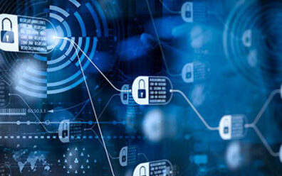 Futuristic abstract depiction of web safety and security via lock in the digital space