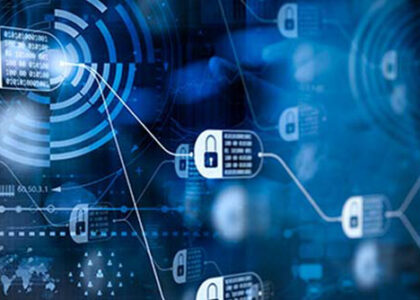 Futuristic abstract depiction of web safety and security via lock in the digital space