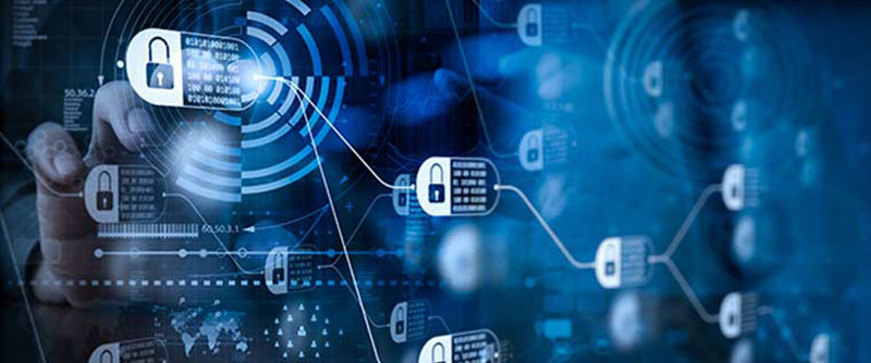 Futuristic abstract depiction of web safety and security via lock in the digital space