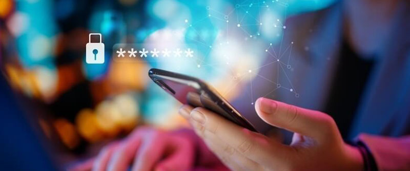 Futuristic depiction of a person accessing a secure and safe database on their phone via a password
