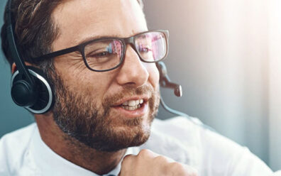 Competent customer service representative chats with client to solve solutions in healthcare