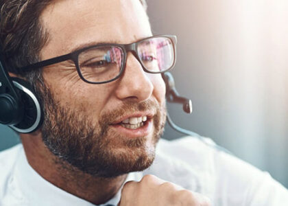Competent customer service representative chats with client to solve solutions in healthcare